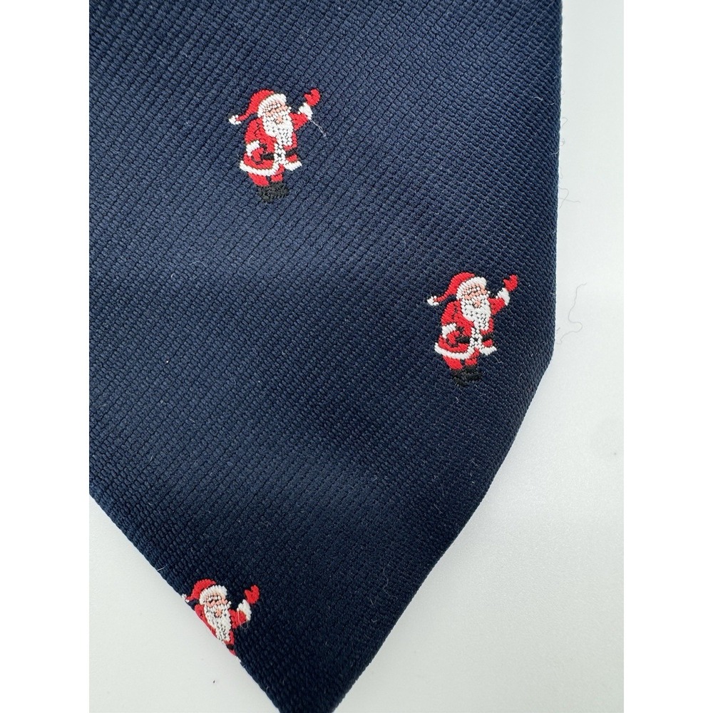 Renleigh Christmas Santa Tie Navy Blue Silk Blend Novelty Holiday Tie Classic - Picture 2 of 10